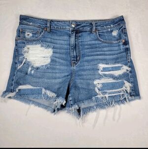 American Eagle Womens Mom Shorts Size 16 Distressed Medium Wash Costal Cowgirl